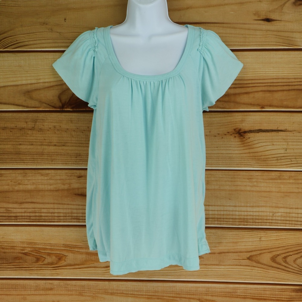 Axcess Liz Claiborne Blouse Shirt Womens S Light Blue Square Neck Flutter Sleeve
